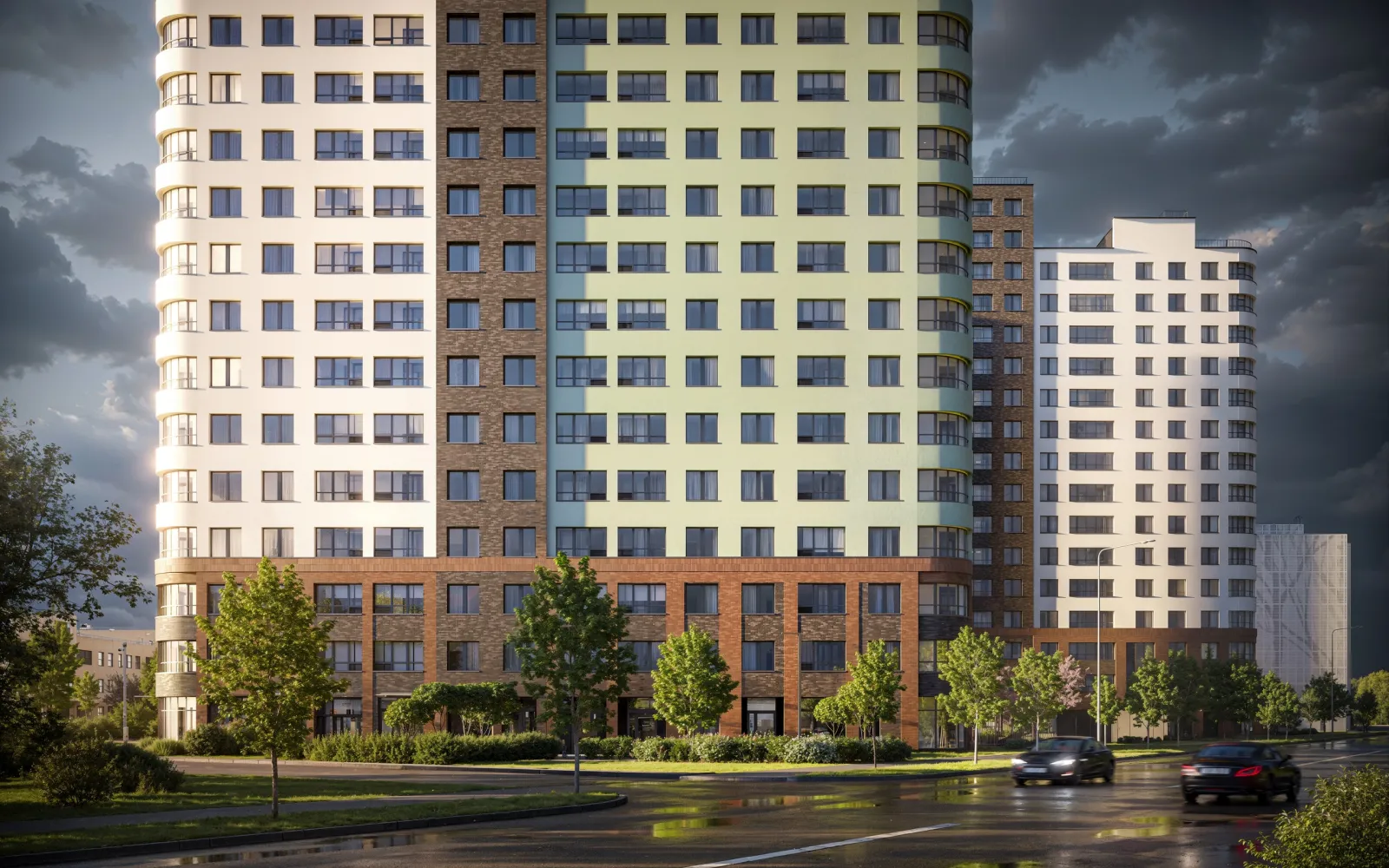 Главный фасад Ultra City 3.0 на проспекте Королёва, рендер проекта